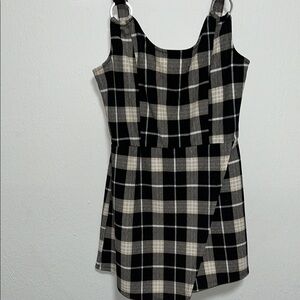 Black and White Checkered Romper with Fitted Bodice